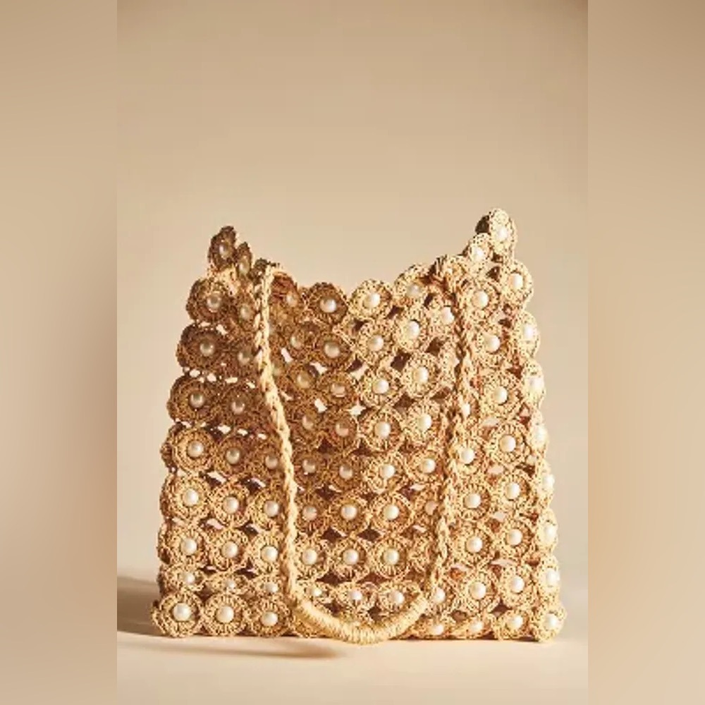 Anthropologie Pearl Raffia Tote - Picture 2 of 8